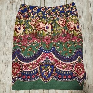 Anthropologie Multicolor Floral  Knit Pencil Skirt